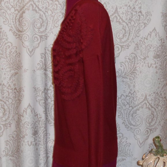 NWT Plenty Tracy Reese Anthropologie S Brick Red Appliqued Pullover Sweater - Picture 2 of 9